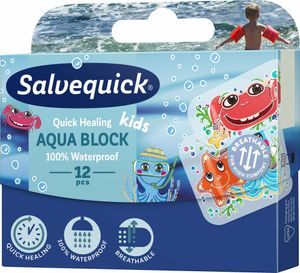 Salvequick Aqua Block Kids Healing Beschleunigerpflaster für Kinder, wasserdicht, 12-tlg