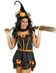 Hexenkostüm Myra für Damen - Schwarz Orange | 2-tlg. für Halloween und Karneval Größe: 36/38