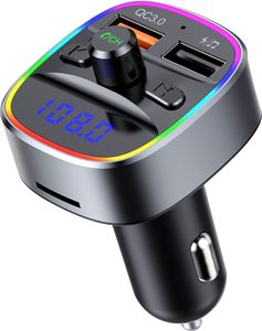 Auto Bluetooth FM Transmitter, Blaue Umgebende Leuchte Drahtloser Radio Kfz-Empfänger Adapter mit Freisprecheinrichtung, Dual USB Ladegerä