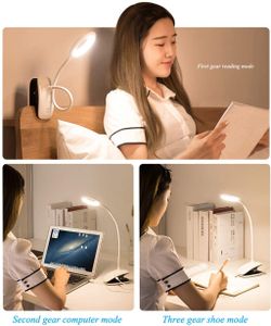 LED Klemmlampe Bett Leselampe Klemme mit Berührungssensor, Bett Schreibtischlampe kinder, 360° flexibel Schwanenhals Klemmlampe, USB Aufladbare Buchlampe für Studieren Arbeiten