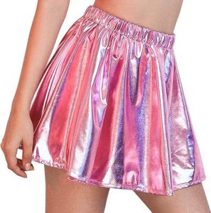 Damen Glänzender Faltenrock in Metallic-Optik, Mini Skater-Rock mit Elastischem Bund, Rave Party Rock, Tanz-Performance Kostüm für Frauen und Mädchen Damen Glänzender Faltenrock in Metallic-Optik, Mini Skater-Rock mit Elastischem Bund, Rave Party Rock, Tanz-Performance Kostüm für Frauen und Mädchen