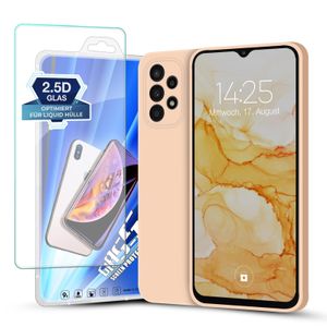 Hülle für Samsung Galaxy A23 5G mit 9H Displayglas Displayschutz Plus Case Cover Bumper Silikon Softgrip Schutzhülle Farbe: Rosa