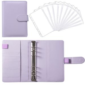 Vazač rozpočtu, A6 Faux Leather Notebook Binder Budget Planner 6 Hole Binder Folder, s 12 volnými listy na zip (fialová)