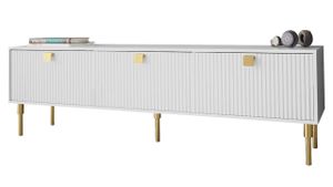 MIRJAN24 TV-Lowboard 180 Dorset 01, TV-Tisch mit 3 Klappe, Gold Metallfüße, Gasdruckfeder (Farbe: Weiß)