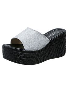 Damen Pantoletten Komfort Strand Sandalen Mode Slide Slipper Lässige Schuhe Keilsandalen Silber,Größe:EU 37