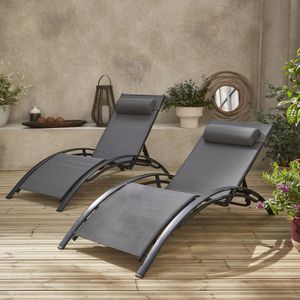 Duo aus Sonnenliegen aus Aluminium - Louisa Anthrazit - Liegestühle aus Aluminium und Textilene