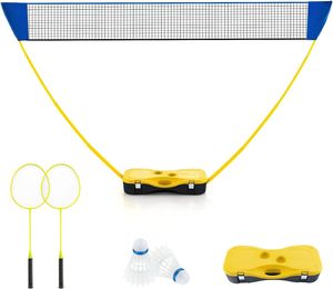 GOPLUS Badmintonnetz mit Stand, 270cm Tennisnetz Federballnetz mit Schlägern, Federbällen & Aufbewahrungsbox, tragbarer Netzständer für Badminton