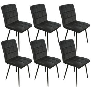 6er Set Esszimmerstühle Polsterstuhl aus Samt mit Rückenlehne bis 120 kg belastbar,Metallbeine, Schwarz