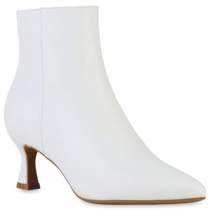 VAN HILL Damen Klassische Stiefeletten Stiletto Spitze Schuhe 840599, Farbe: Weiß, Größe: 38