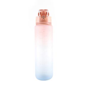 1000ML Trinkflasche Sportflasche Wasserflasche Getränkeflasche Trinkflasche mit Strohhalm, Zeitmarkierung Rosa Blau