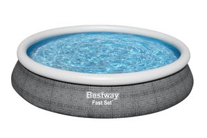 Bestway® Fast Set™ Aufstellpool-Set mit Filterpumpe Ø 457 x 84 cm, Rattan-Optik (Schiefergrau), rund