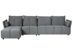 BELIANI Ecksofa Dunkelgrau Stoffbezug mit Chaiselongue Rechts 4-Sitzer L-Form Viele Kissen Niedrige Sitzhöhe Freistehend Modern Wohnlandschaft