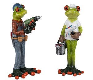 Formano 2er Set Froschpaar Handwerker und Maler lustige Frösche Figur Dekoration Handbemalt Kunststein Froschhausen