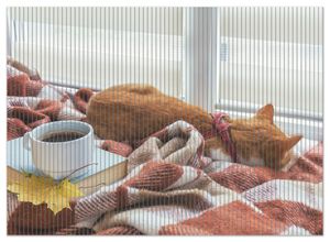 Wallario Duschmatte Antirutschmatte Badmatte Fußmatte Schlafende Katze beim Kaffeekränzchen, Größe ca. 90 x 65 cm