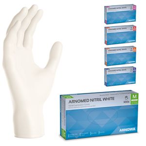 ARNOMED Einweghandschuhe Weiß, Nitril Handschuhe 100 Stk, Einmalhandschuhe Gr XS-XL, Einweg Handschuhe latex- & puderfrei - Gr. M