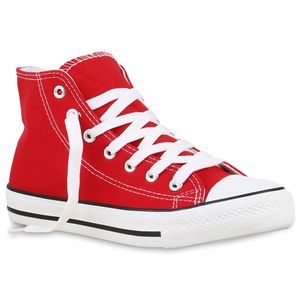 Mytrendshoe Damen High Top Sneakers Sportschuhe Stoffschuhe Freizeit Schnürer 814415, Farbe: Rot, Größe: 39