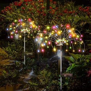 2er Set Solarlampen für außen, Solar Feuerwerk Licht, zusammen 180 LEDs, Wasserdicht Solar Glühwürmchen Gartenlichter