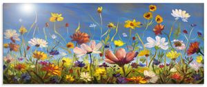 ARTland Glasbild Wildblumenwiese blauer Himmel Größe: 125x50 cm