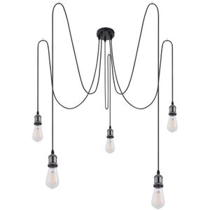 Globo Lighting Hängeleuchte Metall schwarz, Kabel Textil Schwarz, ø: 120mm, H: 2000mm, Kabellänge 2000mm, exkl. 5x E27 40W 230V