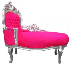 Casa Padrino Barock Kinder Chaiselongue Pink/Silber Mod2  -  Barock Möbel