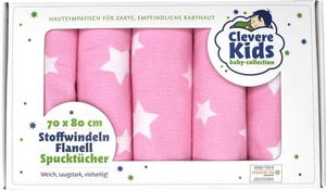 Clevere Kids baby-collection Molton Flanellwindeln 5er Pack Geschenkset - Motiv:  Stern rosa-weiß