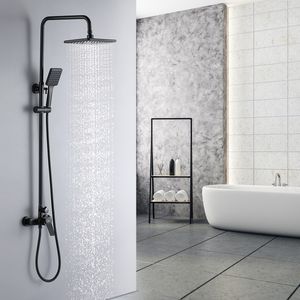 Auralum Regendusche Duschsystem Regenduschset Klassisches Schwarz inkl. Kopfbrause Handbrause Höhenverstellbar Duschset für Bad