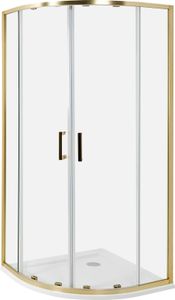 BELIANI Duschkabine Gold Sicherheitsglas u. Aluminiumprofile 90x90 cm Halbrund 185 cm Hoch mit Magnetschloss u. 2 Schiebetüren Modern Duschabtrennung