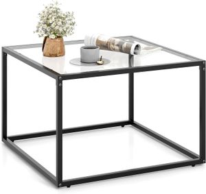 Skleněný konferenční stolek COSTWAY, skleněný stolek s povrchem z tvrzeného skla, čtvercový stolek do obývacího pokoje, konferenční stolek, rozkládací stolek do obývacího pokoje, 70 x 70 x 45 cm (transparentní a černý)