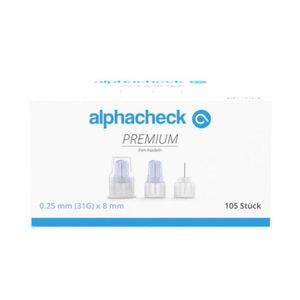 alphacheck PREMIUM Pen-Nadeln 31G x 8 mm | Packung (105 Stück)