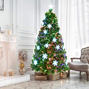GOPLUS 180 cm Künstlicher Weihnachtsbaum mit Glasfaser LED Beleuchtung Grüner Tanne Christbaum Weihnachtsdeko mit Metallständer