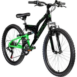 Galano FS180 24 Zoll MTB Jugendfahrrad ab 8 Jahre 130 - 145 cm Mountainbike Fully Fahrrad 18 Gänge V Brakes Mädchen Jungen, Farbe:schwarz/grün, Rahmengröße:37 cm