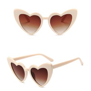 Beige Weiß Herz Sonnenbrille, Herzbrille, Mädchen Retro Bunte Brillen, Vintage Heart Sunglasses für Damen Herren