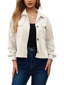 Ladies Reversblusen Tops Arbeiten Einfarbige Outwear Casual Long Sleeve Shirt Jackets,Farbe:Weiß,Größe:Xl