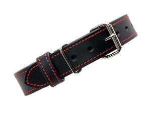 Černý kožený obojek pro psa CLASSIC, červené šití, velikost L: 46-56cm, šíře 30mm