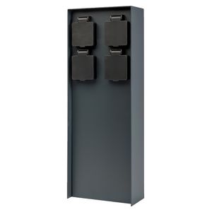 Grafner Edelstahl Design Gartensteckdose mit 4 Steckdosen, IP44, eckig, anthrazit, KEIN ROST – Pulver-Beschichtung, klein und schmal, Energiesäule Mehrfach Metall Außen Steckdose 4-Fach schwarz