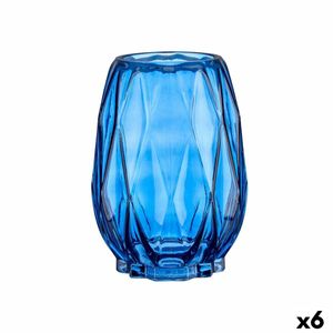 Vase Schnitzerei Rhombusse Blau Kristall 13,5 x 19 x 13,5 cm (6 Stück)