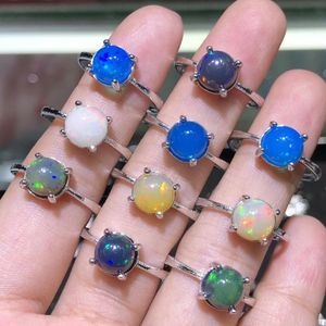 Blumen-Opal-Ring, 925er-Sterlingsilber, natürlicher Feueropal, Schmuck, runder Opal-Ring, Verlobungsring für Frauen
