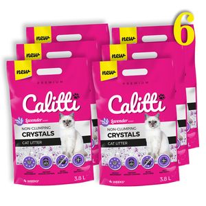 Calitti - Lavenda Silikat Katzenstreu | Premium Crystals Silikatstreu | Antibakteriell Katzensand | 6-er Set 6 x 3,8 L = 22,8L