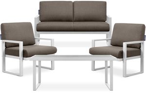 KONSIMO Terrassenmöbel im Loft-Stil "Frena", weiß, Stahl, LOFT, 130x65x60 cm | 2*70x65x60 cm |  118x45x65 cm