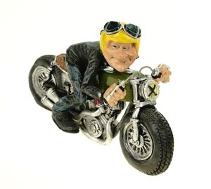 Funny Life Motorradfahrer mit gelben Helm v.W.Stratford lustige Figur Skulptur Karikatur