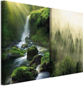 murando - Akustikbild Bilder Set Wald im Nebel 40x30cm 2 Teilig je 20x30cm Collage 2er Mehrteiligen Gemälden Kunstdrucke Wandbild Schallabsorber Akustikplatten - Schlafzimmer Meditative b-B-10494-b-a