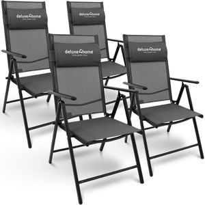 deluxe4home® Gartenstuhl 4er Set Klappbar 7-stufig Terrassenstuhl Anthrazit I Hochlehner Klappstuhl mit Armlehnen Balkonstuhl inkl. Kopfpolster