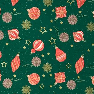 Geschenkpapier mit Weihnachtskugeln 70cm x 2m Rolle Grün / Rot / Gold