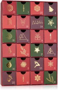 BRUBAKER Adventskalender zum Befüllen - Traditionelles Weihnachten Rot Grün Gold - DIY Weihnachtskalender mit 24 Türchen für Gutscheine, Süßigkeiten und andere Überraschungen - 32,5 cm groß aus Pappe