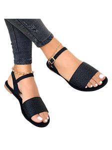 Damen Weiche Flache Schuhe Knöchelschnalle Sandalen Sommer Freizeitschuhe,Farbe:Schwarz,Größe:42