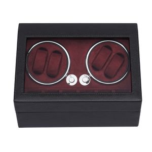 Natahovač hodinek pro 4 automatické hodinky, s přídavným LED osvětlením pro uložení 6 hodinek, dřevěná skořepina s klavírním povrchem, tichý motor, pružný polštářek na hodinky （Červené víno）