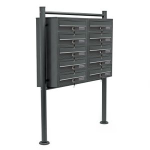 Wiltec 10er Briefkastenanlage Anthrazit 898 x 270 x 1500 mm, Standbriefkasten mit 2x5 Fächern, Schlüssel und Namensschild, Briefkasten Postkasten mit Ständer