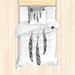 ABAKUHAUS Feder Bettbezug Set für Einzelbetten, Bohemian Pfeil Entwurf, Milbensicher Allergiker geeignet mit Kissenbezug, 135 cm x 200 cm - 80 x 80 cm, Schwarz und weiß