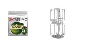 Kapselständer, Kapselhalter "Tassimo" für bis zu 48 Kapseln jedoch 6 Sorten auf kleinster Fläche und drehbar plus 1 Packung Tassimo Krönung xl
