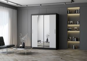 Šatní skříň s posuvnými dveřmi Šatní skříň 150 cm černá/bílá se dvěma zrcadly Vista 01